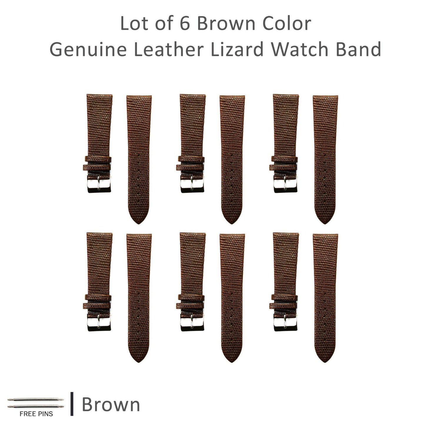  Lot of 6Pcs.Watch Bands Genuine Leather Lizard Grain Flat 12MM to 24MM 8 Colors