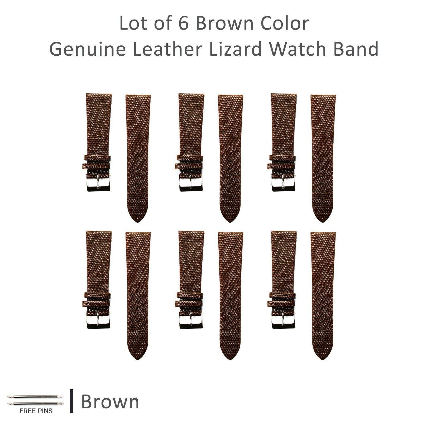  Lot of 6Pcs.Watch Bands Genuine Leather Lizard Grain Flat 12MM to 24MM 8 Colors
