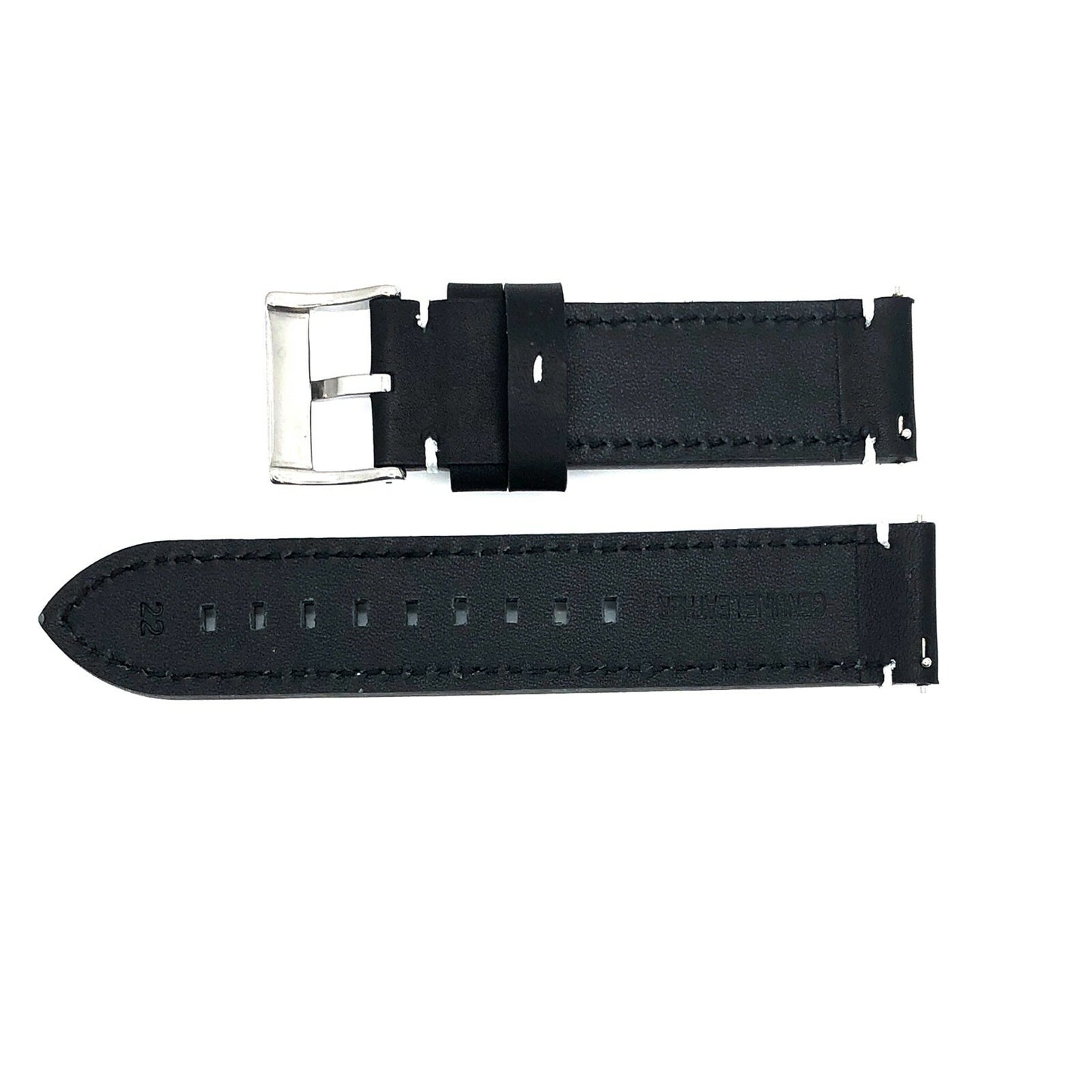 Genuine Leather Flat Watch Band 20 MM to 24 MM With White Stitched