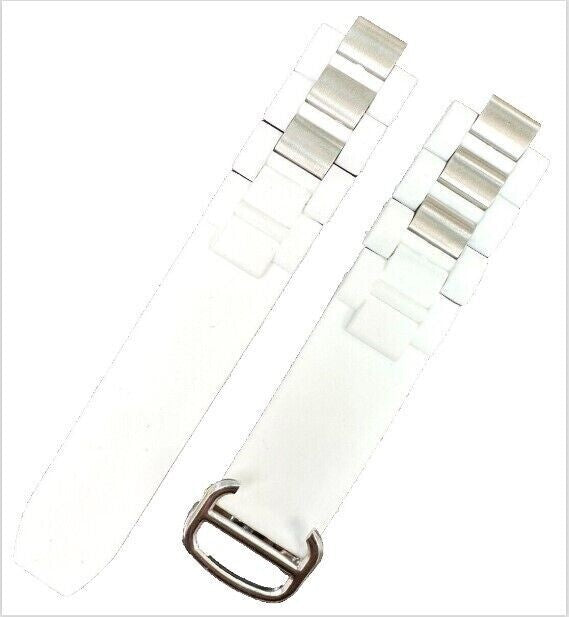 Watch Band For Cartier Chronoscaph 21 Rubber+Steel size(20mmx18mm) Black & White