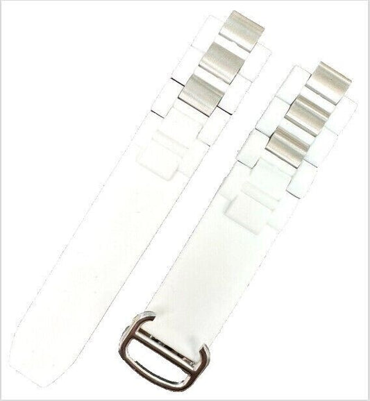 Watch Band For Cartier Chronoscaph 21 Rubber+Steel size(20mmx18mm) Black & White
