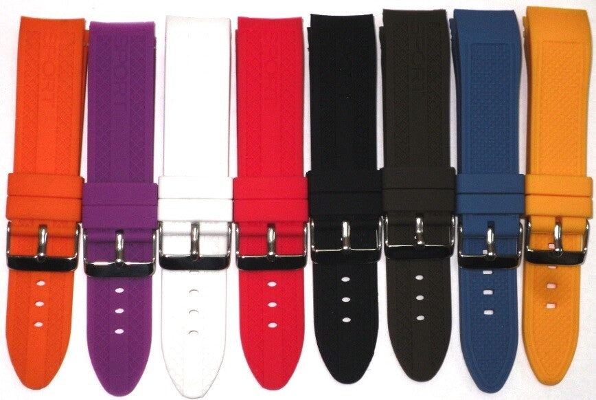 CURVED END SILICONE WATCH BAND, RUBBER STRAP 22MM