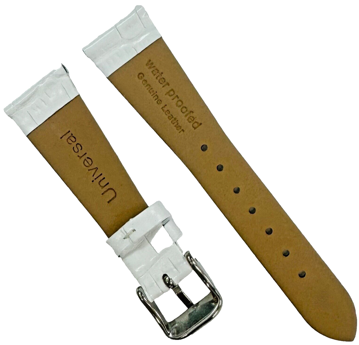 New Watch Band White Genuine Leather Alligator Grain (Flat, Short) 18x14 MM