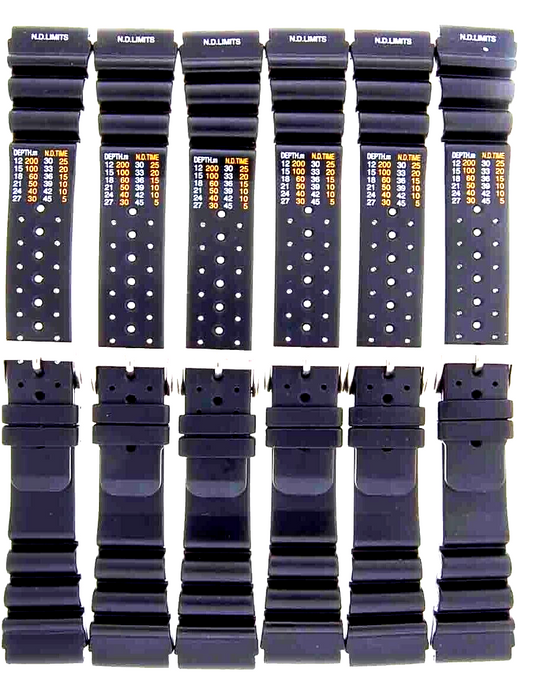 Lot of 6 Watch Bands 24MM PVC Black  fit Casio,Citizen,Seiko Diver Watches 1116