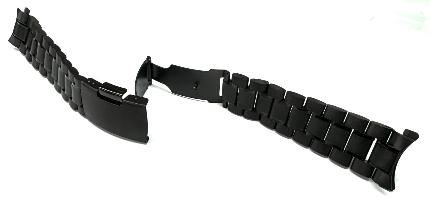 24mm Curved Black Oyster Style with 2-Line Textured Stainless Steel Watch Band