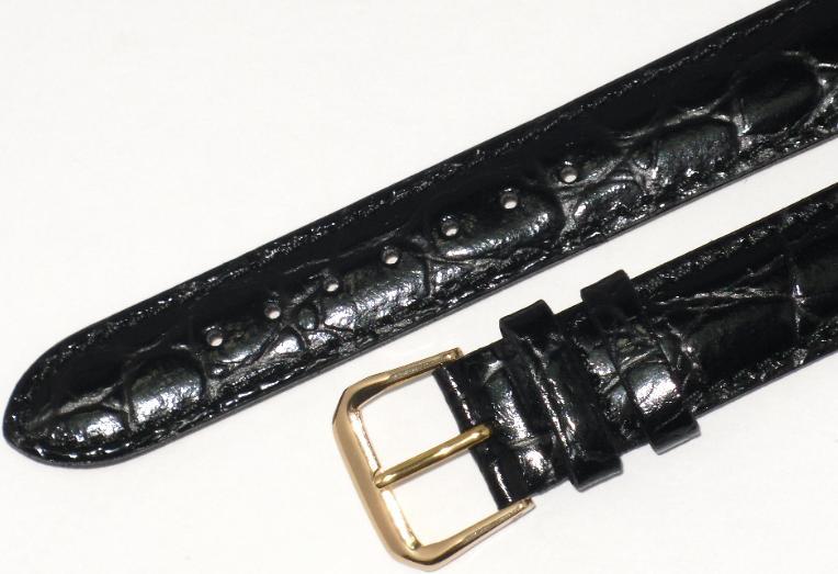 Watch Band Crocodile Grains Black Genuine Leather 10mm for Women's Watches