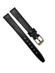 14mm Genuine Leather Black Watch Band – Slim Flat Grain Strap Gold/Silver Buckle