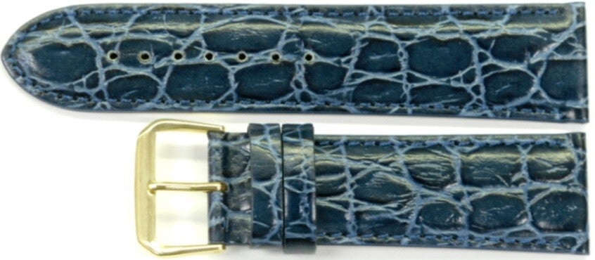 A1,Watch Band Genuine Leather Crocodile Grains Dark Blue 24mm Padded,Stitched