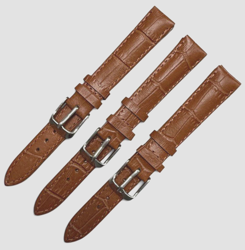 (SET OF 3) Watch Band BROWN color Genuine Leather Crocodile Grain Padded- 14mm