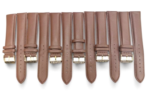 Lot of 6Pcs.Watch Band D Brown Genuine Leather Padded, Stitched 22xxlMM ,24xxlmm