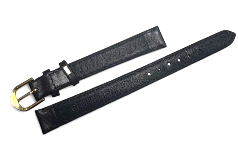 Brown 12MM FLAT LEATHER STRAP BAND FOR WATCH gold Buckle