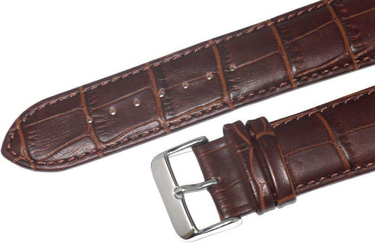 Watch Band Leather Alligator Grain Dark Brown Stitched Padded 16mm,Best Quality