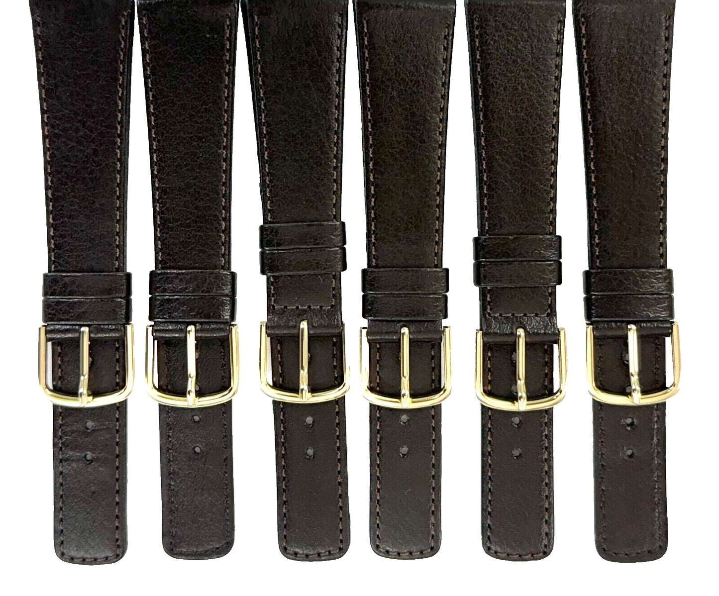 Lot of 6pcs.Watch Bands Plain Dark Brown synthetic Leather  Flat 18mm