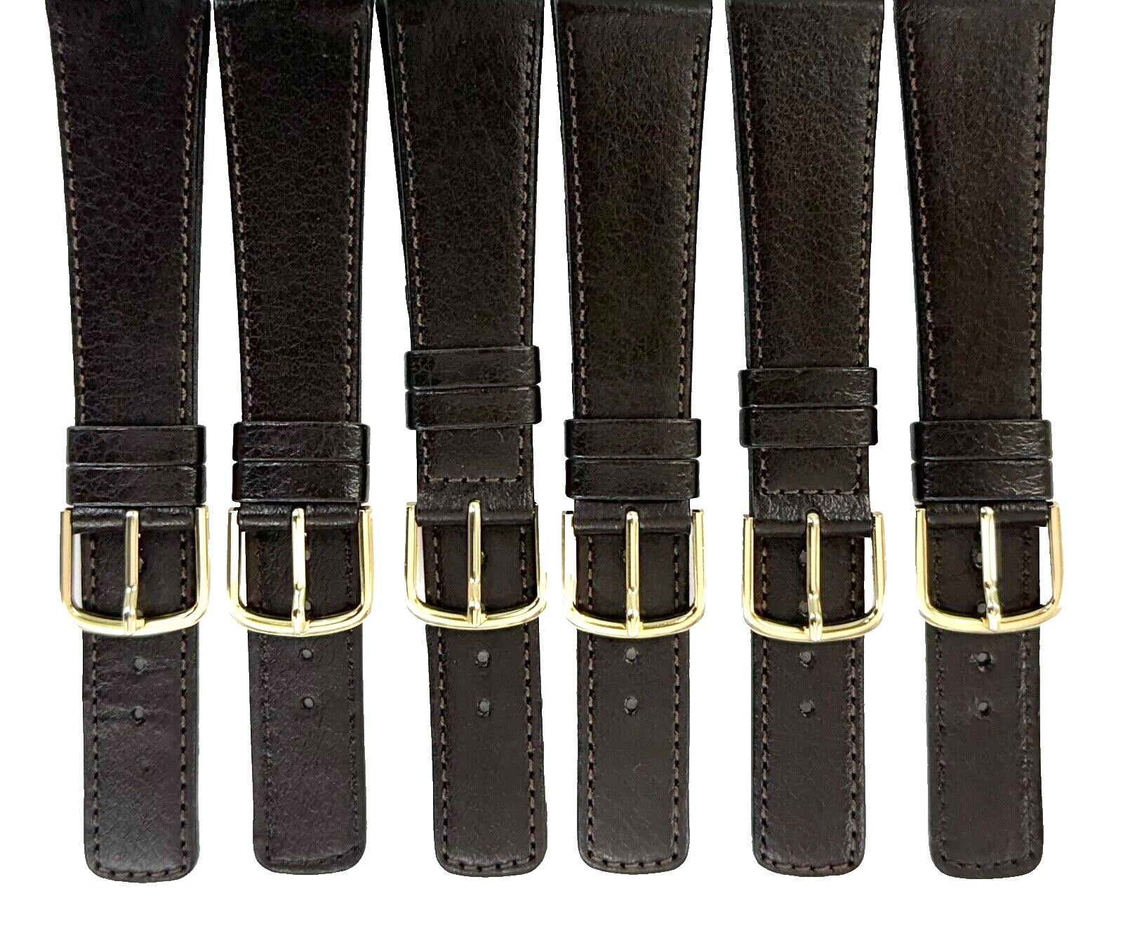 Lot of 6pcs.Watch Bands Plain Dark Brown synthetic Leather  Flat 18mm