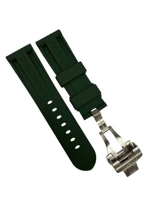 Watch Band Dark Green Color - 24mm Rubber Strap for PANERAI w/ Deployment Clasp-