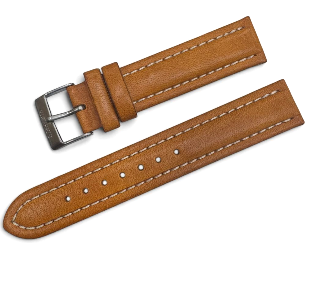 18MM BROWN GENUINE LEATHER PADDED STITCHED WATCH BAND