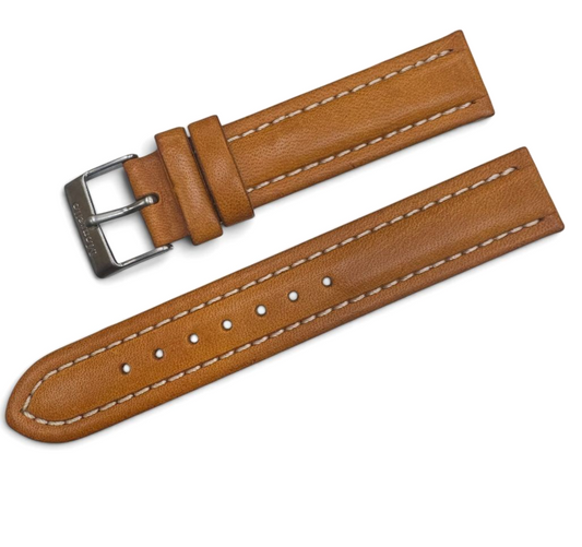18MM BROWN GENUINE LEATHER PADDED STITCHED WATCH BAND