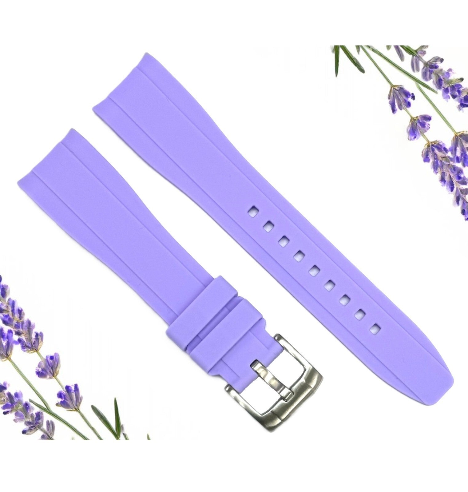 18-24mm Curved-End Lavender Purple Soft & Smooth Silicon Rubber Watch Band
