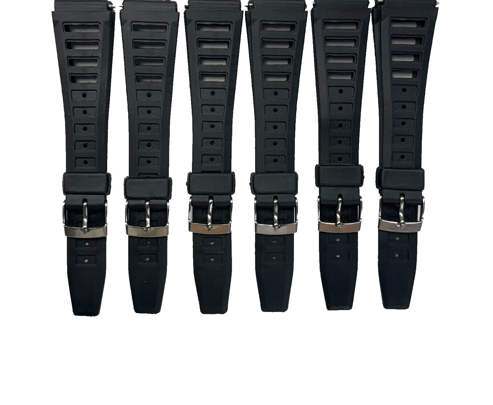 Lot Of 6, 18MM PVC Plastic Classic Black Sweat-Proof Watch Band