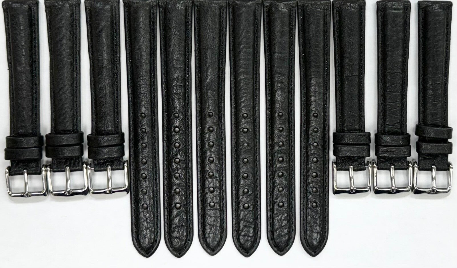 Lot of 6 Watch Band Quality Black Genuine Leather Grain,16mm, slim and padded
