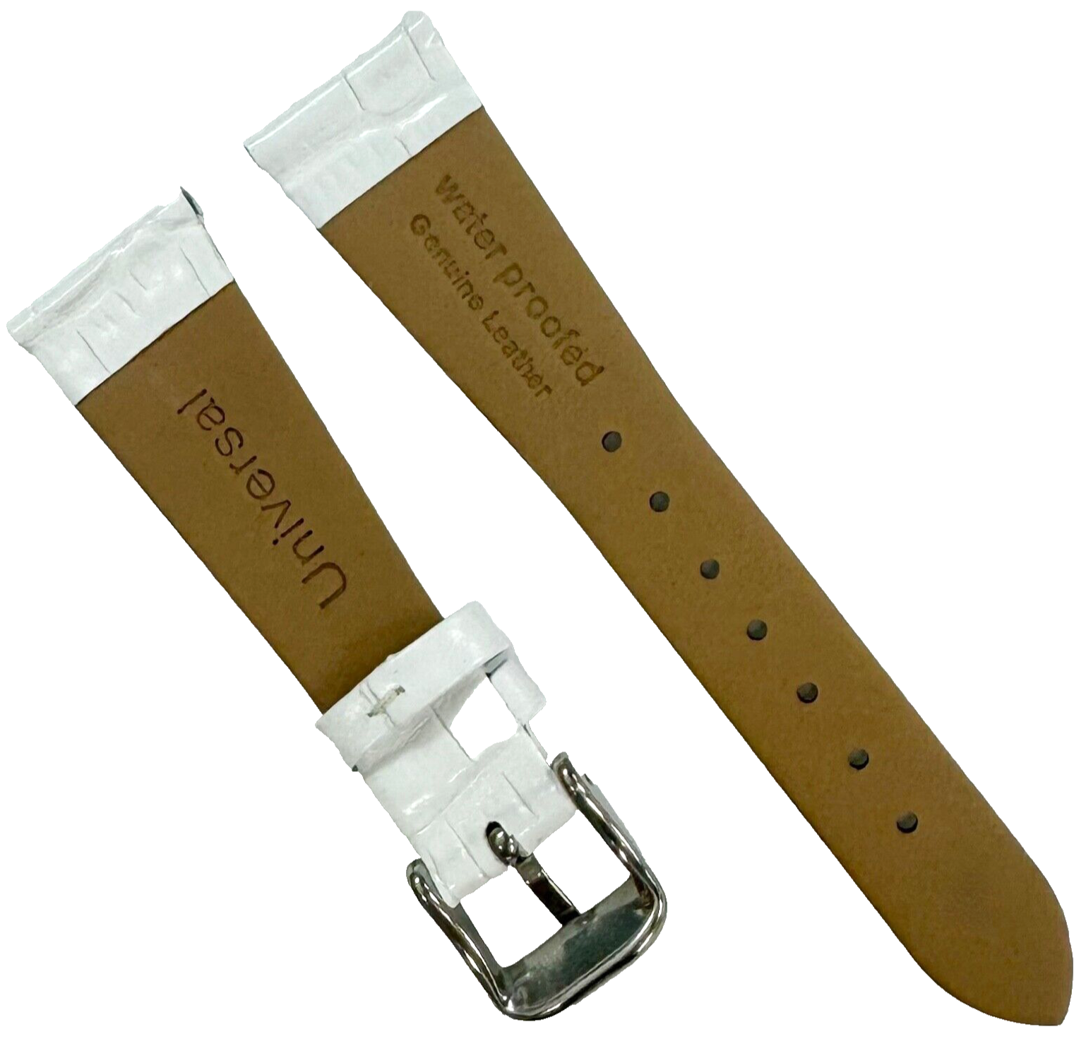 New Watch Band White Genuine Leather Alligator Grain (Flat, Short) 18x16MM