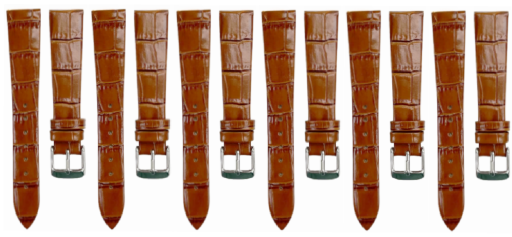 Lot of 6PCS Tawny Brown Leather Flat Unstitched Alligator Grain Watch Band 18MM