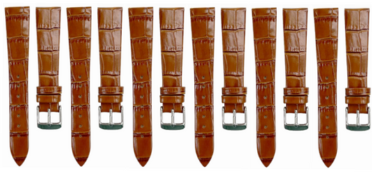 Lot of 6PCS Tawny Brown Leather Flat Unstitched Alligator Grain Watch Band 18MM