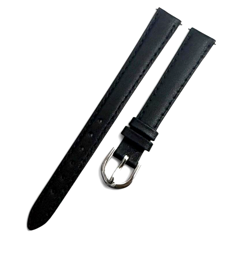 (set of 6)12mm BLACK Genuine Leather Watch Band Strap WITH PINS