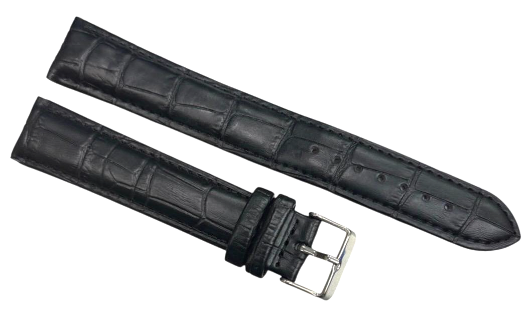 Watch Band Black Genuine Leather Padded, Stitched 20xxlMM