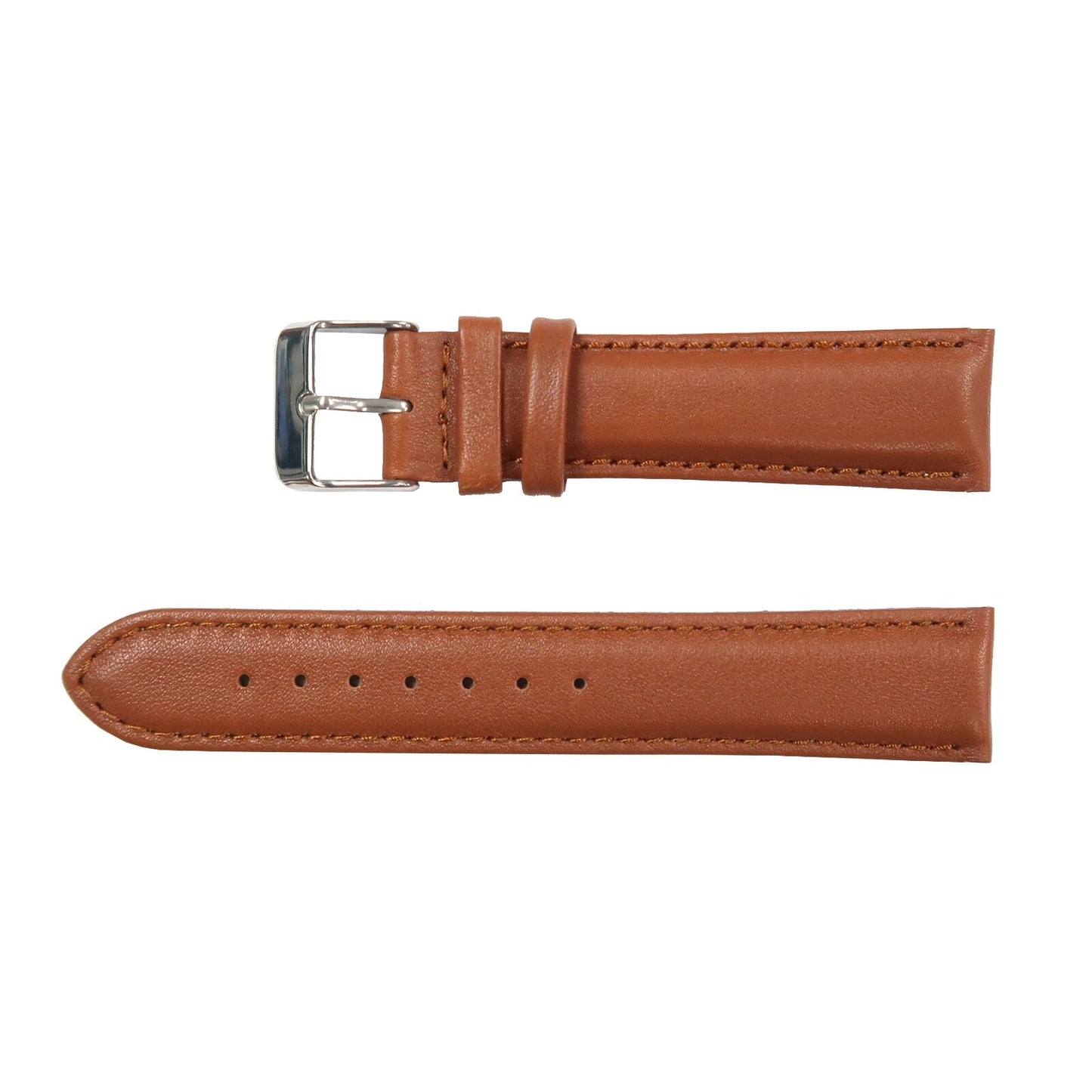 Watch Band Light Brown Genuine Leather Padded, Stitched 20MM