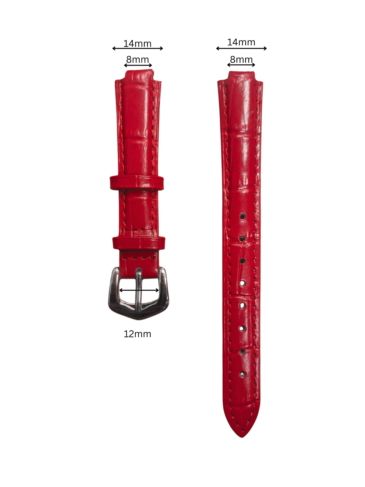 14mm Red Genuine leather Band Strap Crocodile-Style w/ Buckle
