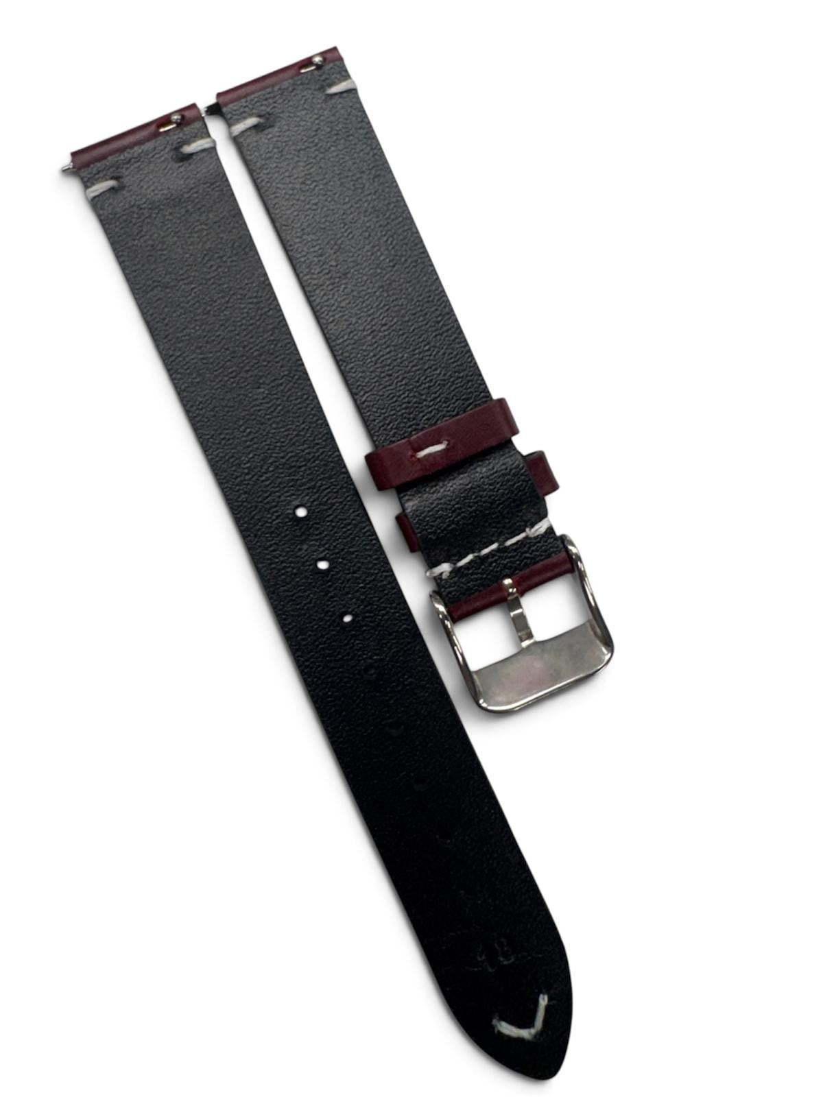 STITCHED GENUINE LEATHER UNIVERSAL WATCH BAND 18mm WINE RED COLOR