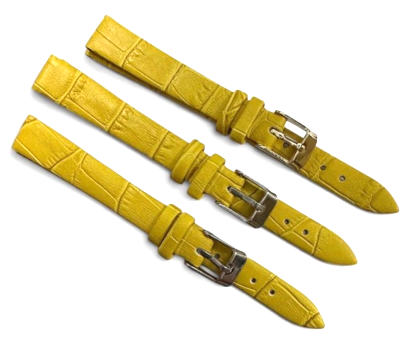 Set of 3 Watch Band Genuine Leather Alligator Grain Yellow Flat 12mmxl