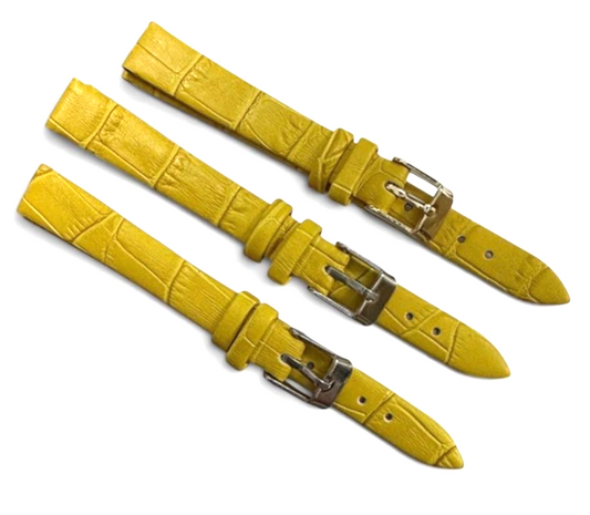 Set of 3 Watch Band Genuine Leather Alligator Grain Yellow Flat 12mmxl
