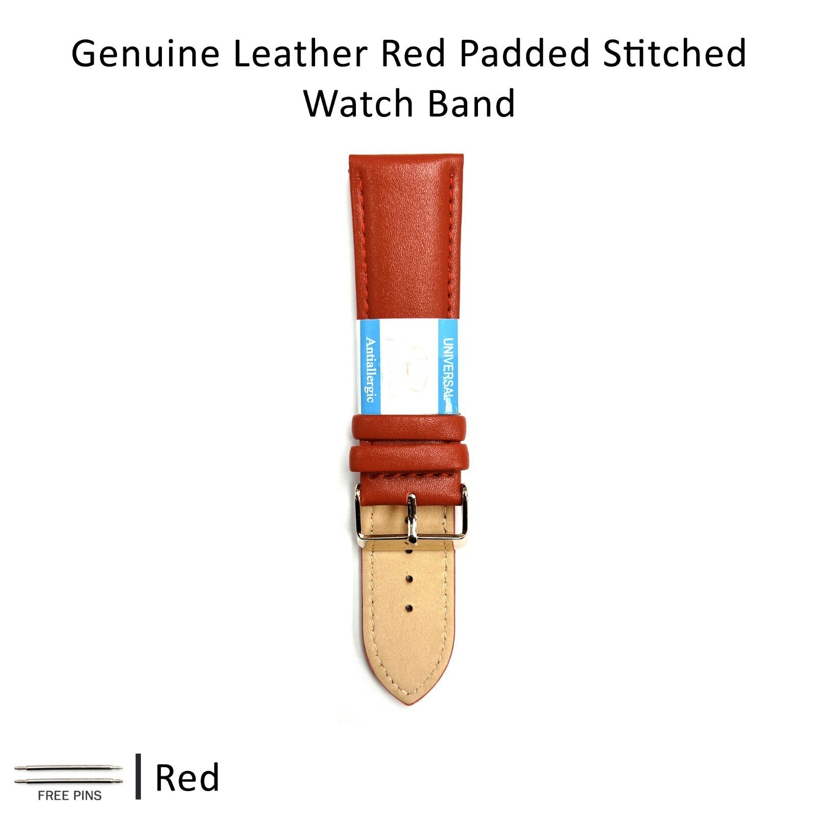Alligator Leather RED Color Watch Band 16 MM to 22 MM RED/WHITE Stitched