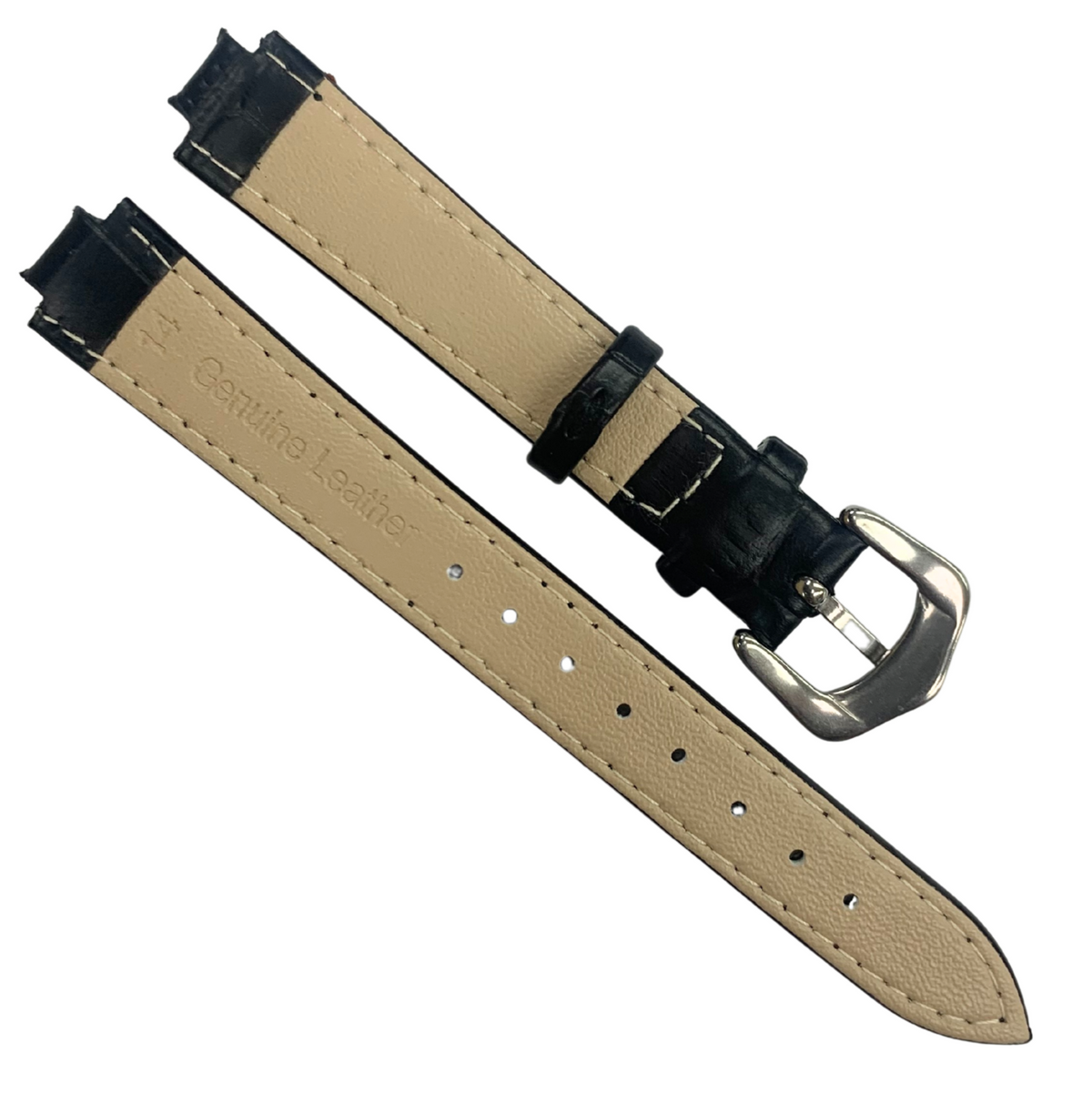 16mm Black Genuine leather Band Strap Crocodile-Style w/ Buckle