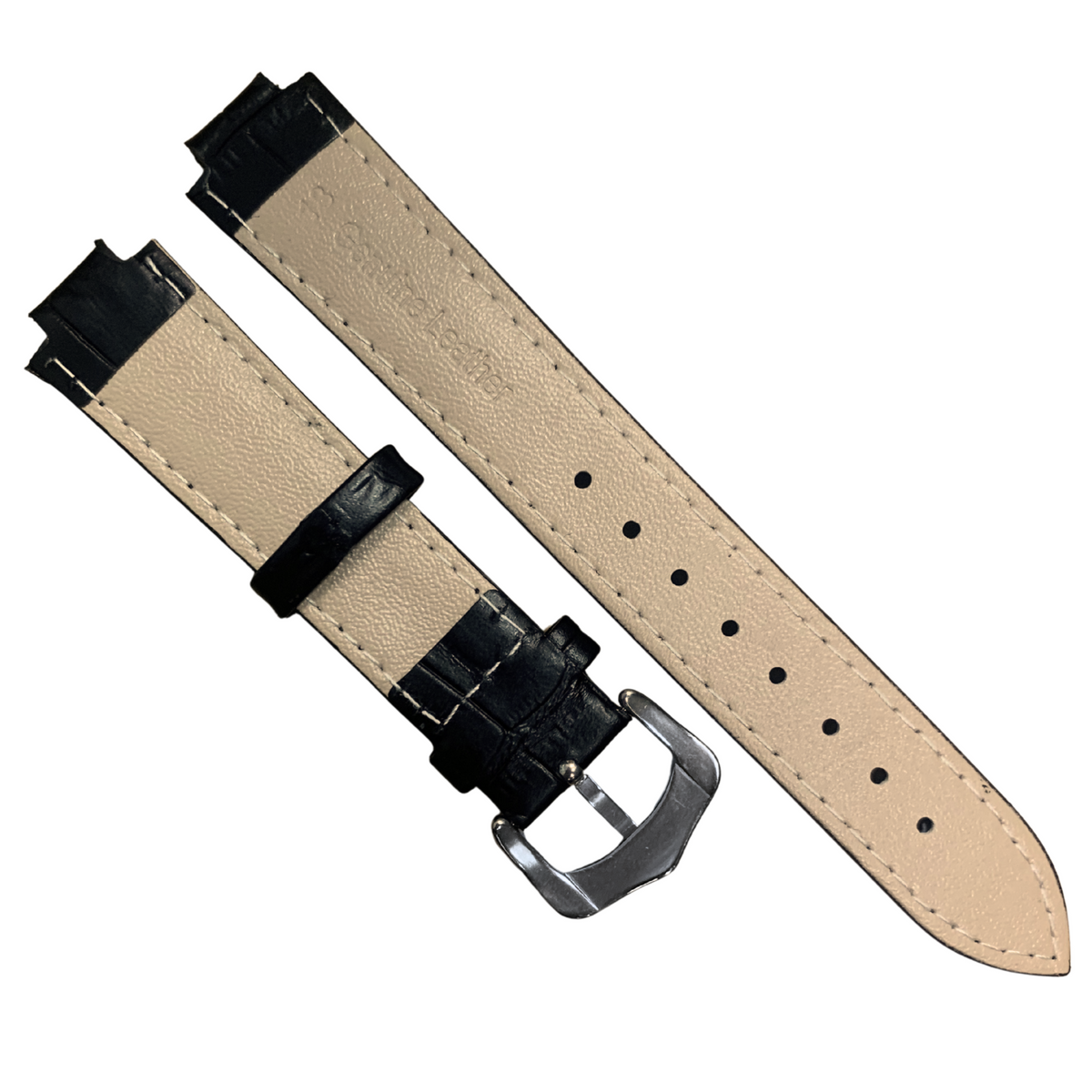 20mm Black Genuine leather Band Strap Crocodile-Style w/ Buckle