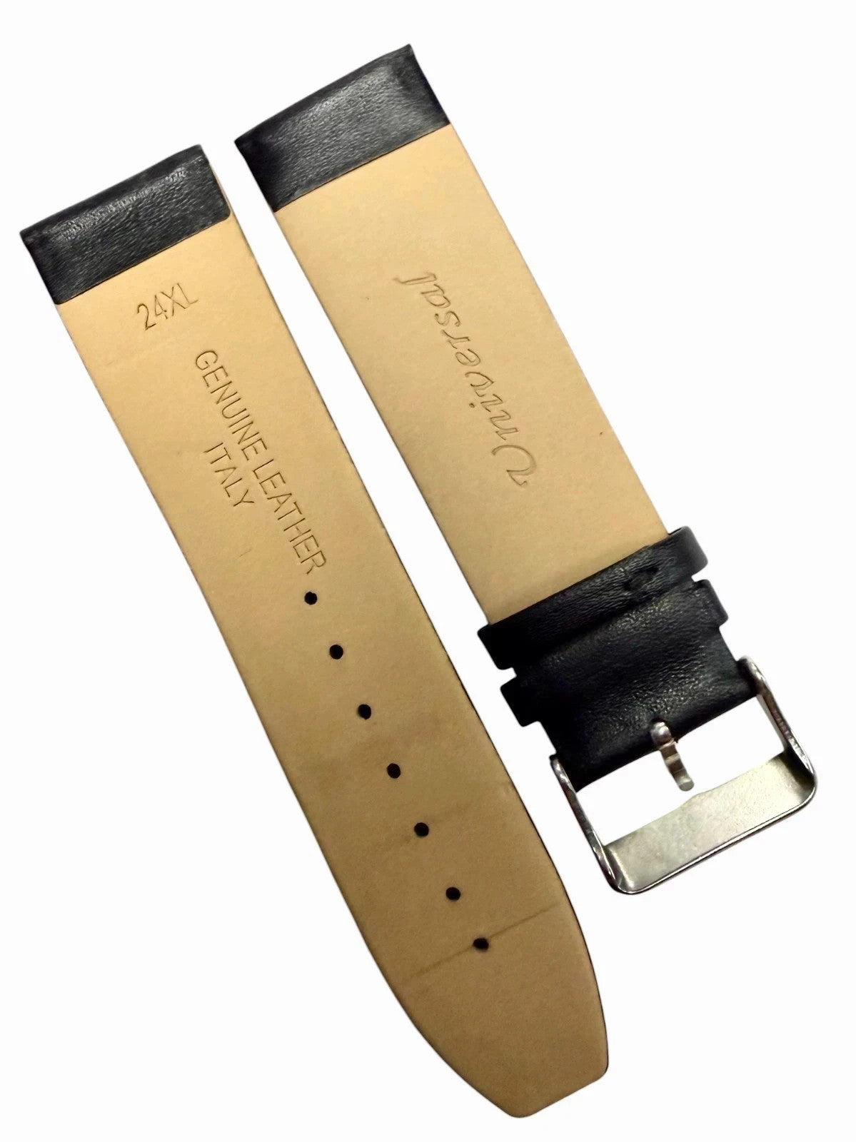 3 Piece 24mm Genuine Leather Black Watch Band – Slim Flat Grain Strap (Set of 3)