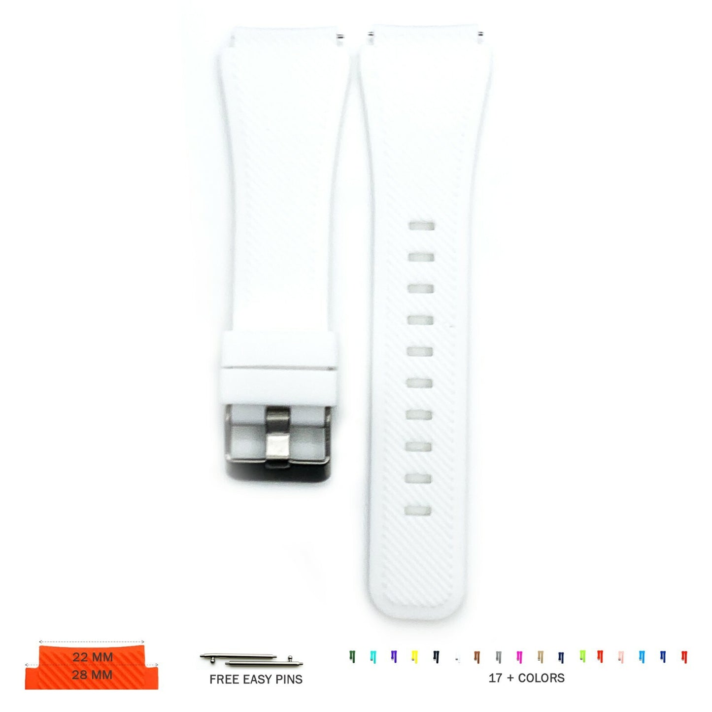 22 MM Rubber Silicone Male Opening Sports Watch Band 17 Colors Quick Release Pin