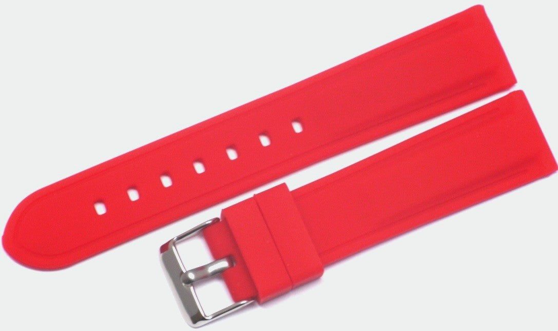 26 MM Red color Silicone watch band silver buckle with free spring bars