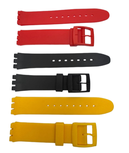 SET OF 3 COLORS 17MM PVC Watch Band Flat without Pins for SWATCH Blck Red Yellow