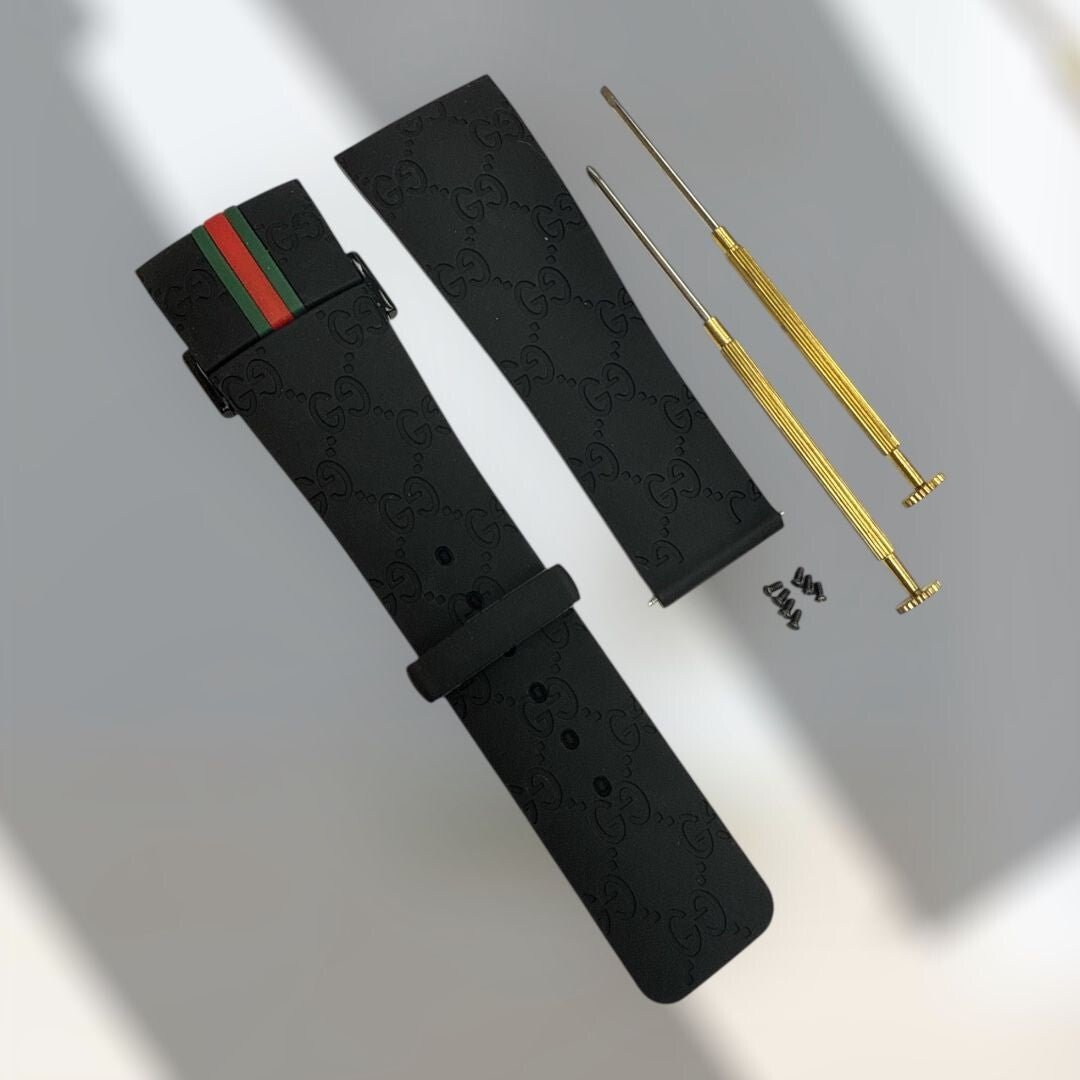 26mm I - Gucci 114 - 2 Genuine OEM Replacement Black Rubber Band Gucci YA114207 NEW - Universal Jewelers & Watch Tools Inc.