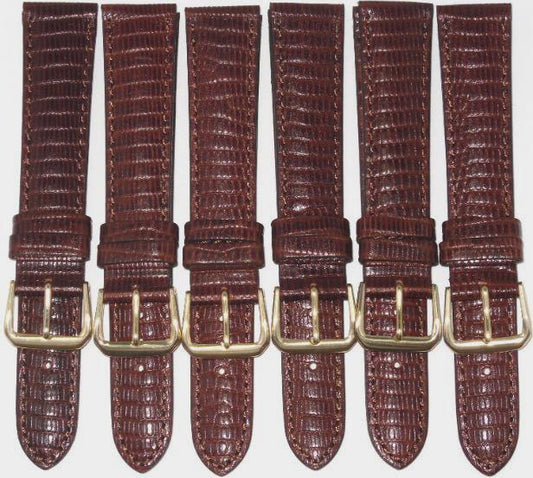  Lot of 6 Bands 20MM Genuine Leather Lizard Grain Padded Black High Quality