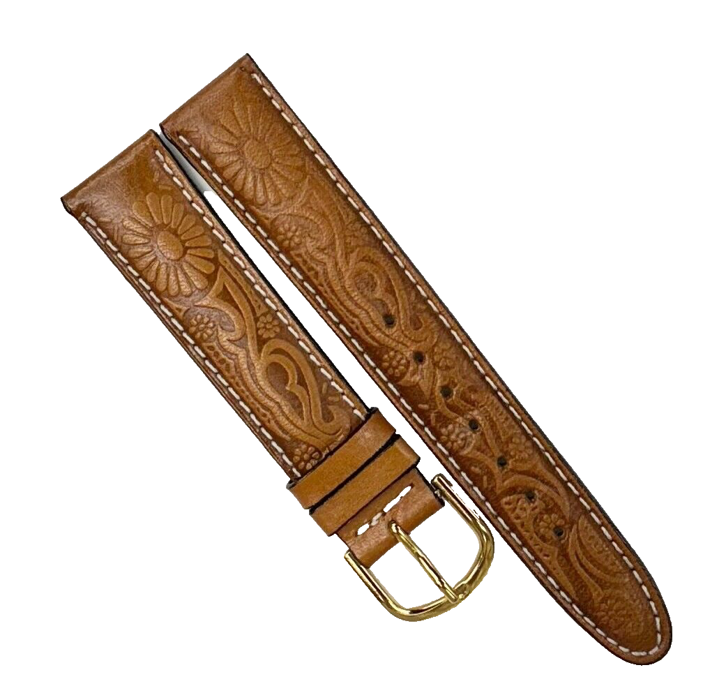 Watch Band Light Brown Genuine Leather Padded, Stitched 18MM