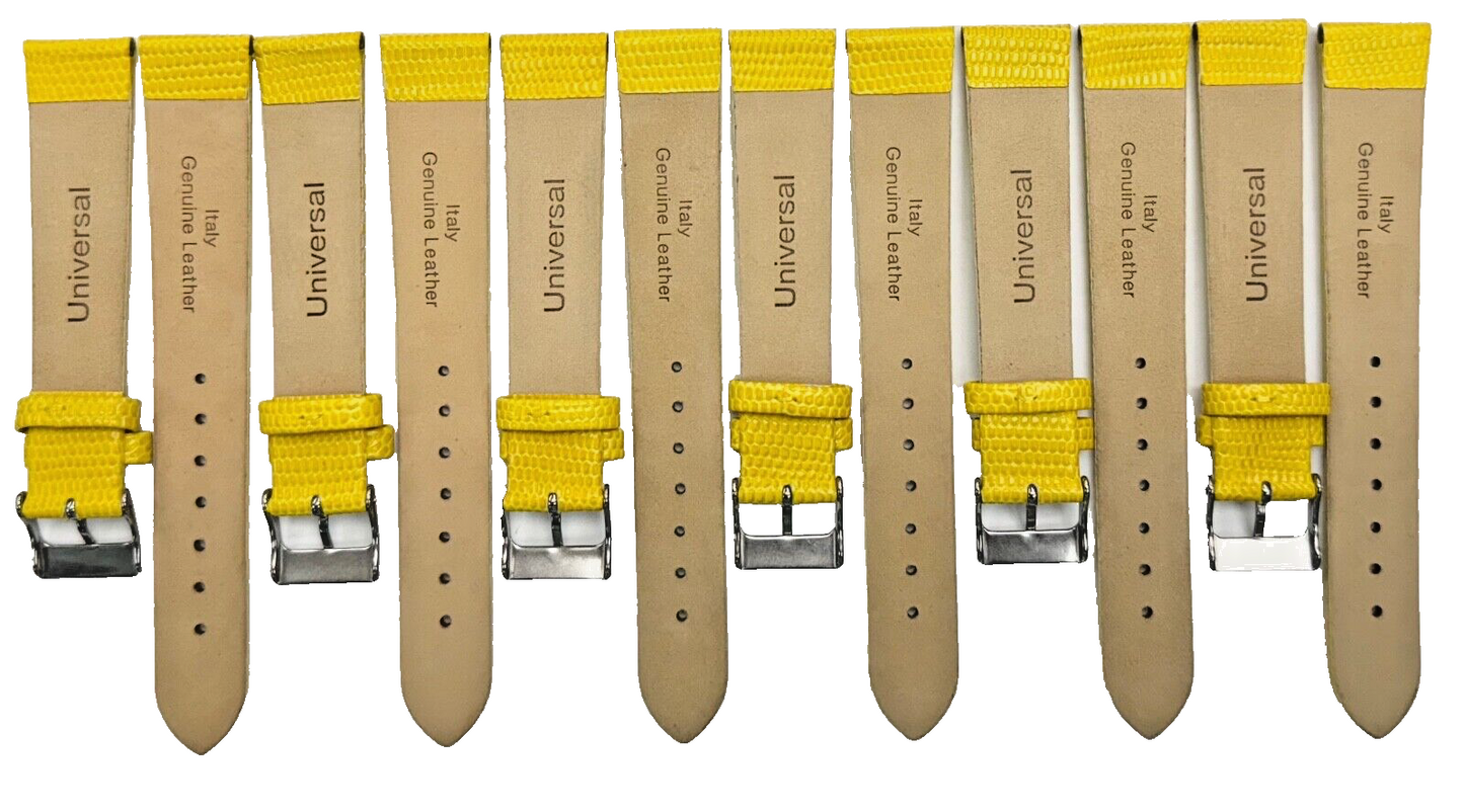 Lot of 6 Watch Bands Genuine Leather Lizard Grain YELLOW Flat 16mm