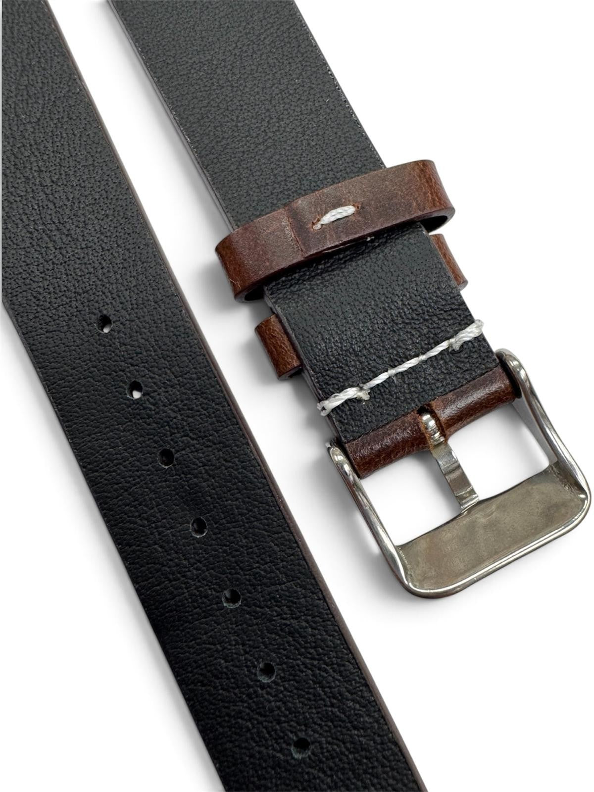 STITCHED GENUINE LEATHER UNIVERSAL WATCH BAND 18mm DARK BROWN COLOR
