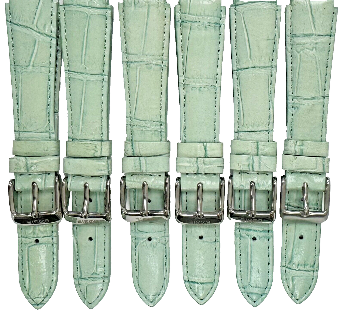 Lot of 6 Green Genuine Leather Watch Bands 15mm Alligator Grain Padded, Stitched