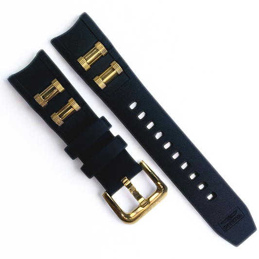 22mm Watch Band - Gold Buckle | For Invicta Russian Diver 1813 - Silicone Black