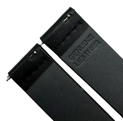 New Watch Band, Black plain color, Plain Genuine Leather 20MM with easy pin