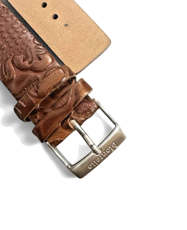 Brown and Orange Engraved Leather Watch Strap Band -18mm